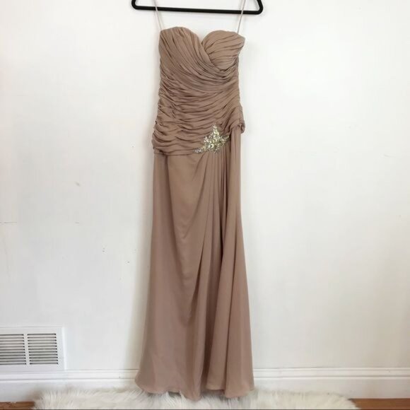 Franssical A-Line mother of bride dress & Bolero jacket tan color size 6 - Picture 5 of 16